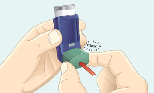 Illustration of cap snapping back into place on mouthpiece Put the cap back after every time you use the inhaler
