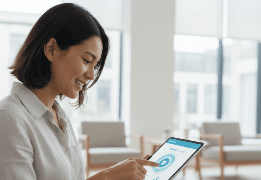 Person using tablet with Anya chatbot