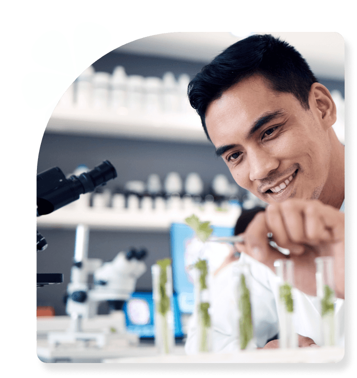 Scientist working with plant samples in a laboratory