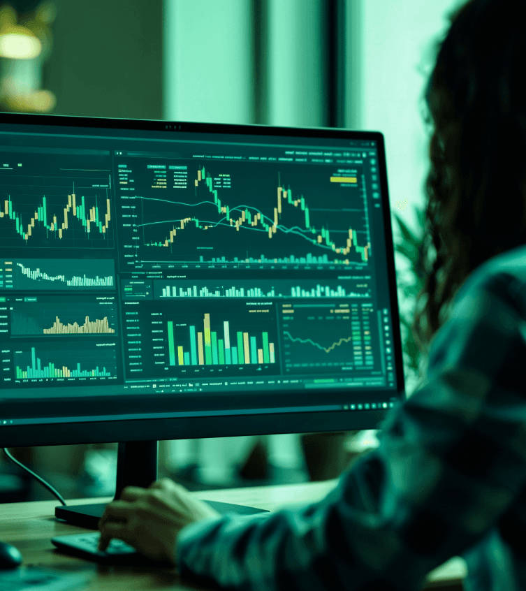 Investor reviewing market data on a monitor