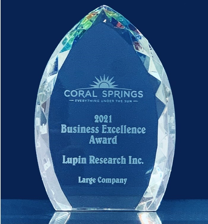 Business Excellence Award – Lupin Research Inc. Coral Springs