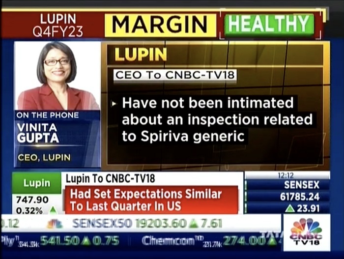 Vinita Gupta, CEO, Nilesh Gupta, MD and Ramesh Swaminathan, ED, Global CFO and Head Corporate Affairs, Lupin, with CNBC TV18 on the Q4 FY23 Earnings