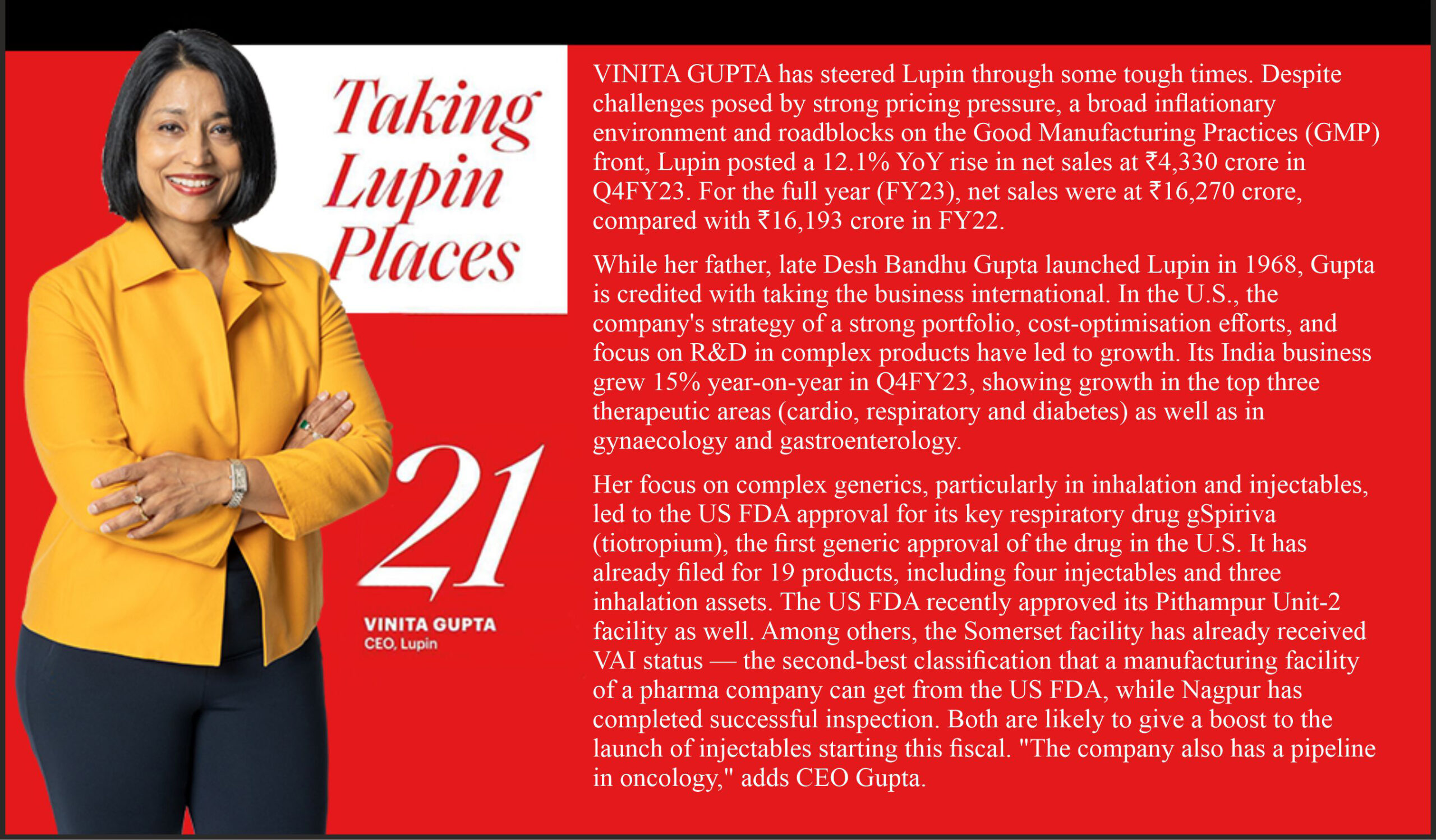 Vinita Gupta featured in India's 50 Most Power Women in Business by Fortune India