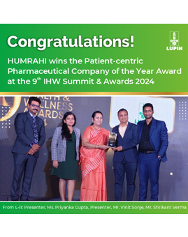Lupin's HUMRAHI Wins the Patient-centric Pharmaceutical Company of the Year Award 2024.