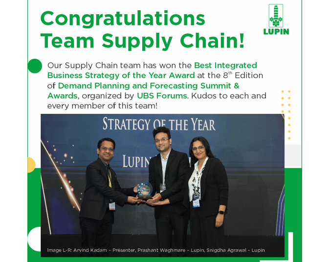 Lupin Supply Chain team won the Best Integrated Business Strategy of the year Award.