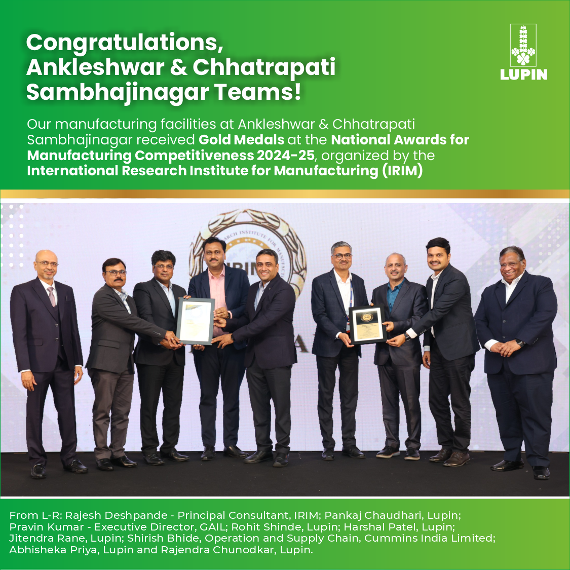 Congratulations, Ankleshwar & Chhatrapati Sambhajinagar Teams | Gold Medals | National Awards for Manufacturing Competitiveness