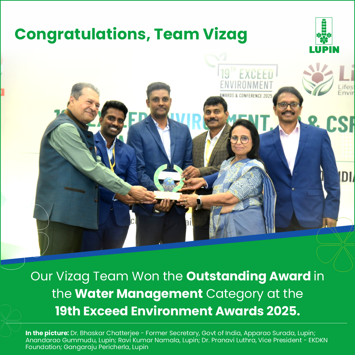 Our Vizag Team Won the Outstanding Award in the Water Management Category at the 19th Exceed Environment Awards 2025.